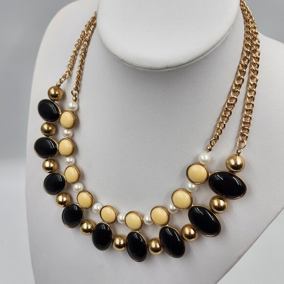 Black, Gold, Pearl Statement Necklace - Picture 6 of 9